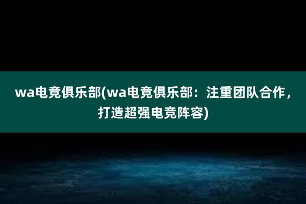 wa电竞俱乐部(wa电竞俱乐部：注重团队合作，打造超强电竞阵容)