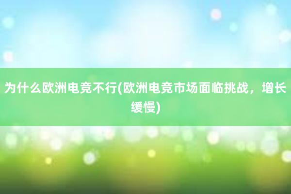 为什么欧洲电竞不行(欧洲电竞市场面临挑战，增长缓慢)