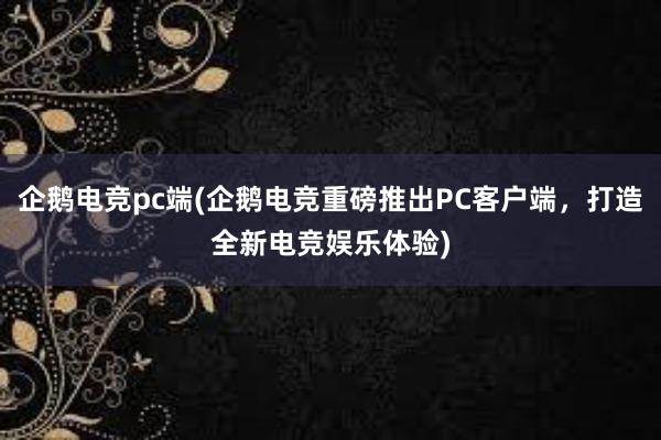 企鹅电竞pc端(企鹅电竞重磅推出PC客户端，打造全新电竞娱乐体验)