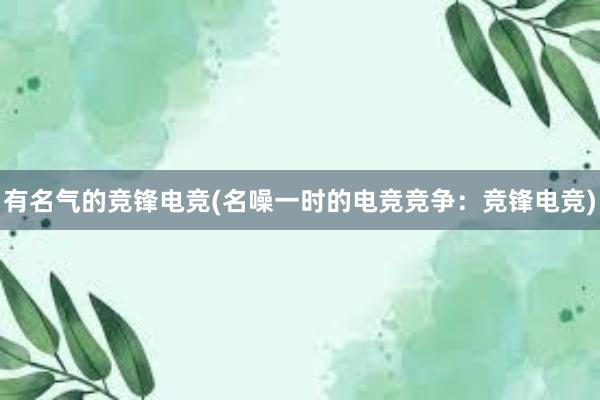 有名气的竞锋电竞(名噪一时的电竞竞争：竞锋电竞)