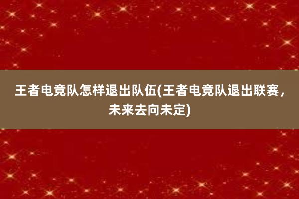 王者电竞队怎样退出队伍(王者电竞队退出联赛，未来去向未定)