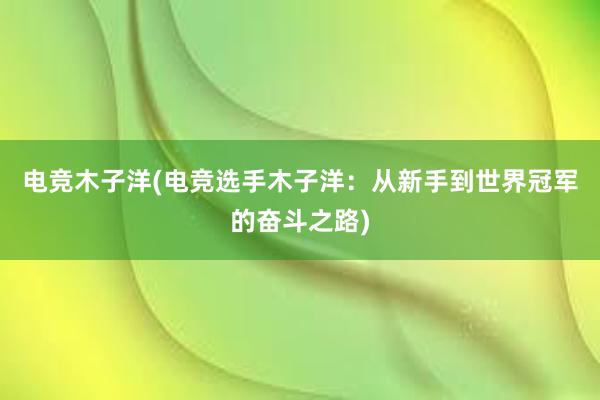 电竞木子洋(电竞选手木子洋：从新手到世界冠军的奋斗之路)