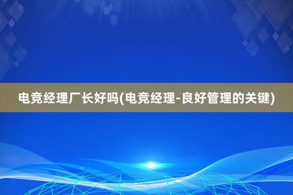 电竞经理厂长好吗(电竞经理-良好管理的关键)