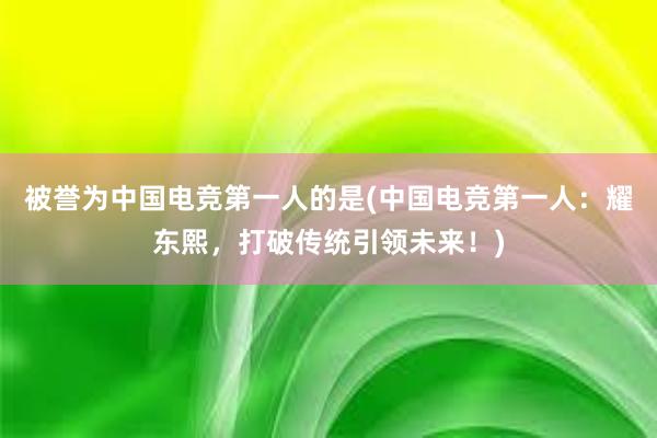 被誉为中国电竞第一人的是(中国电竞第一人：耀东熙，打破传统引领未来！)