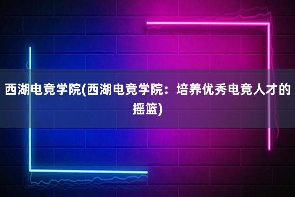 西湖电竞学院(西湖电竞学院：培养优秀电竞人才的摇篮)