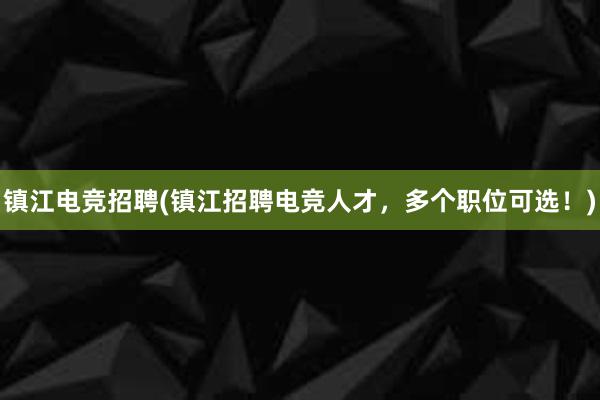 镇江电竞招聘(镇江招聘电竞人才，多个职位可选！)